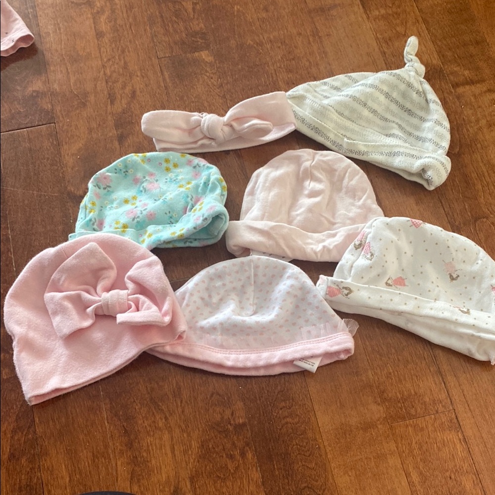 Pink and White Knotted Baby Hats Set